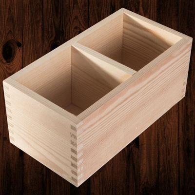 Woodeedoo Wooden Rectangular Storage Box With 2 Compartments Open Top Organiser Crayon Pen Pot Desk Tidy 23.5X12.5X10.5Cm - image 1