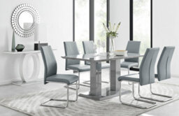 Furniturebox Imperia Grey High Gloss 6 Seater Dining Table With Structural 2 Plinth Column Legs 6 Grey Faux Leather Lorenzo Cantilever Chairs - thumbnail 1