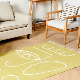 Wyld And Coco Handwoven Yellow Polyester Rug 140 X 200 Cm Abstract Pattern With Tassels - Boho Indoor/outdoor - thumbnail 2
