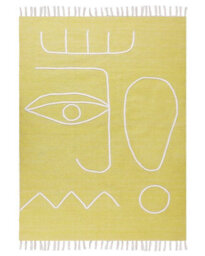 Wyld And Coco Handwoven Yellow Polyester Rug 140 X 200 Cm Abstract Pattern With Tassels - Boho Indoor/outdoor - thumbnail 1