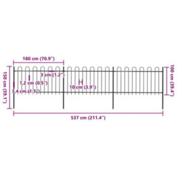 Walplus Garden Fence With Hoop Top Steel 537X100 Cm Black - thumbnail 5