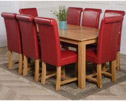 That's Furniture Oslo 180 X 90 Cm Large Oak Dining Table And 8 Chairs Dining Set With Washington Burgundy Leather Chairs - thumbnail 1