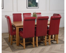 That's Furniture Oslo 180 X 90 Cm Large Oak Dining Table And 8 Chairs Dining Set With Washington Burgundy Leather Chairs - thumbnail 3