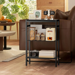 Homcom Side Table With Storage, Small Table For Living Room, Bedroom, Black - thumbnail 7