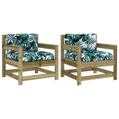 Berkfield Rustic Garden Chairs With Cushions 2 Pcs Impregnated Wood Pine