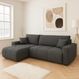 Furyn Velvet Fabric Corner Sofa Bed With Storage Universal Side Grey