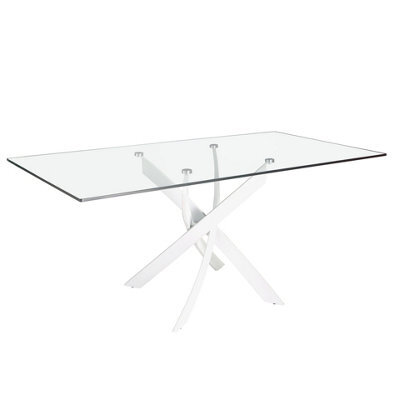 Angel Cerda Stylish Rectangular Tempered Glass Dining Table With White Steel Legs - image 1
