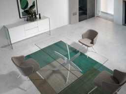 Angel Cerda Stylish Rectangular Tempered Glass Dining Table With White Steel Legs - thumbnail 3
