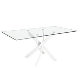 Angel Cerda Stylish Rectangular Tempered Glass Dining Table With White Steel Legs