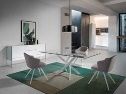 Angel Cerda Stylish Rectangular Tempered Glass Dining Table With White Steel Legs - thumbnail 2