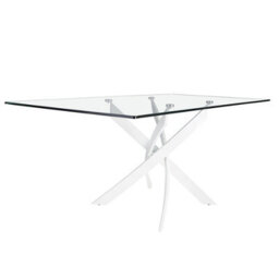 Angel Cerda Stylish Rectangular Tempered Glass Dining Table With White Steel Legs - thumbnail 5