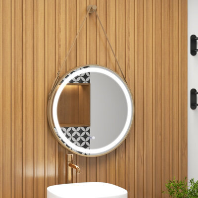 Costway Hanging Bathroom Mirror 60 Cm Round Wall Mirror W/ 3 Colors Led Light - image 1