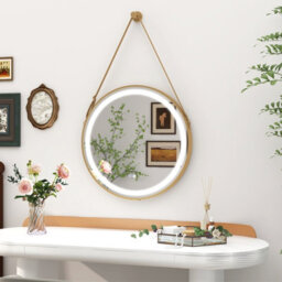 Costway Hanging Bathroom Mirror 60 Cm Round Wall Mirror W/ 3 Colors Led Light - thumbnail 4
