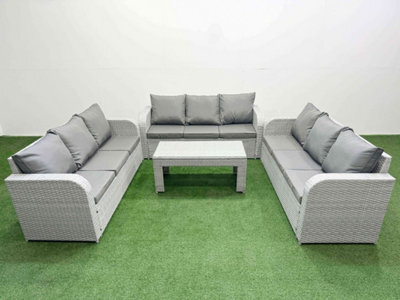 Fimous Pe Rattan Lounge Sofa Set 9 Seater Outdoor Garden Furniture Set Oblong Coffee Table 3 Seater Sofa Light Grey - image 1