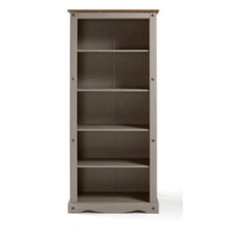 Grey Wax 5 Shelf Solid Pine Bookcase