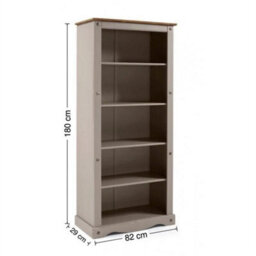 Grey Wax 5 Shelf Solid Pine Bookcase - thumbnail 2