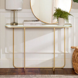 Urbn-Living Urbnliving 112 Cm Width 76Cm Height With Glass Top And Golden Leg Entry Console Side Sofa Accent Table - thumbnail 2