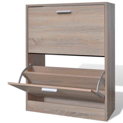 Berkfield Oak Look Wooden Shoe Cabinet With 2 Compartments - image 1