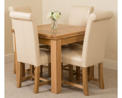 That's Furniture Richmond 90Cm - 150Cm Square Oak Extending Dining Table And 4 Chairs Dining Set With Washington Ivory Leather Chairs - image 1