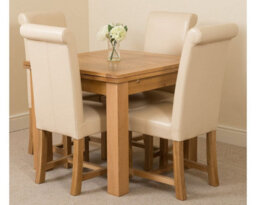 That's Furniture Richmond 90Cm - 150Cm Square Oak Extending Dining Table And 4 Chairs Dining Set With Washington Ivory Leather Chairs - thumbnail 1
