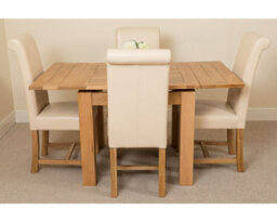 That's Furniture Richmond 90Cm - 150Cm Square Oak Extending Dining Table And 4 Chairs Dining Set With Washington Ivory Leather Chairs - thumbnail 3