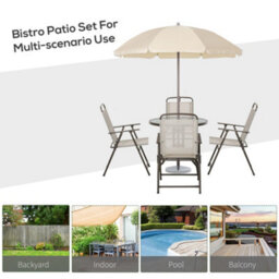 Wyld Haus Jattare 4-Seater Cream And Coffee Garden Dining Set With Parasol, Foldable Chairs And Glass Table - thumbnail 7