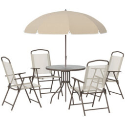 Wyld Haus Jattare 4-Seater Cream And Coffee Garden Dining Set With Parasol, Foldable Chairs And Glass Table - thumbnail 2