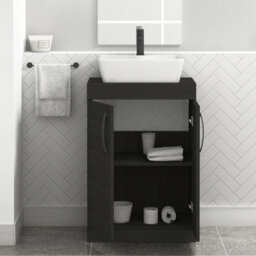 Royal Bathrooms 600mm Floor Standing Vanity Unit 2 Door Hale Black & Countertop Basin - Cube With Matt Black Handle - thumbnail 3