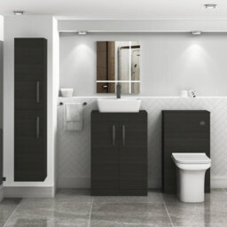 Royal Bathrooms 600mm Floor Standing Vanity Unit 2 Door Hale Black & Countertop Basin - Cube With Matt Black Handle - thumbnail 2