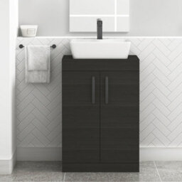 Royal Bathrooms 600mm Floor Standing Vanity Unit 2 Door Hale Black & Countertop Basin - Cube With Matt Black Handle - thumbnail 1