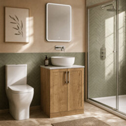 Balterley Stonnall Traditional Floor Standing 2 Door Vanity Unit With Bellato Grey Laminate Worktop, 600mm, Autumn Oak - thumbnail 4