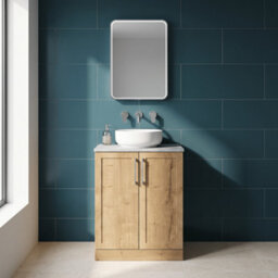 Balterley Stonnall Traditional Floor Standing 2 Door Vanity Unit With Bellato Grey Laminate Worktop, 600mm, Autumn Oak - thumbnail 2
