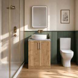 Balterley Stonnall Traditional Floor Standing 2 Door Vanity Unit With Bellato Grey Laminate Worktop, 600mm, Autumn Oak - thumbnail 3