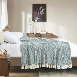 Ehc Herringbone Cotton Throw For Double Bed Sofa Couch,150 X 200 Cm, Hunter Green - thumbnail 2