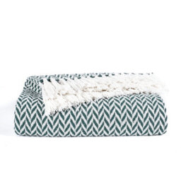 Ehc Herringbone Cotton Throw For Double Bed Sofa Couch,150 X 200 Cm, Hunter Green