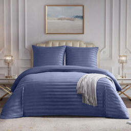 Ameha Stripe Duvet Set Reversible Bedding Set With Pillowcase Breathable Microfiber Quilt Cover Washed Blue Double Size 200X200Cm - thumbnail 2