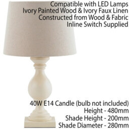 2 Pack Classic Wooden Table Lamp Ivory & Off White Shade Pretty Bedside Light - thumbnail 3