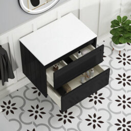 Royal Bathrooms Royal Bathroom Elmore 700mm Matt Nocturne Black Wall Mounted Bathroom Vanity Unit 2 Drawer Plain White Worktop With Nova Basin - thumbnail 6