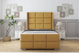 "Sloomy Beaumont Mustard Plush Bed Frame With Mattress With 50""  Upholstered Wingback Headboard 5' King" - thumbnail 1