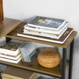 Sobuy Fwt83-Pf,industrial Coffee Table With Wheels L-Shaped Corner Desk With 2 Shelves,w132.5Xd30Xh68.5 - thumbnail 9
