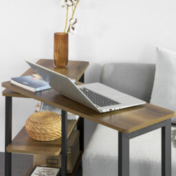 Sobuy Fwt83-Pf,industrial Coffee Table With Wheels L-Shaped Corner Desk With 2 Shelves,w132.5Xd30Xh68.5 - thumbnail 4