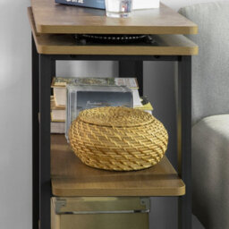 Sobuy Fwt83-Pf,industrial Coffee Table With Wheels L-Shaped Corner Desk With 2 Shelves,w132.5Xd30Xh68.5 - thumbnail 7