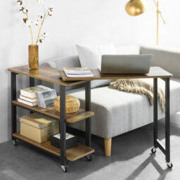 Sobuy Fwt83-Pf,industrial Coffee Table With Wheels L-Shaped Corner Desk With 2 Shelves,w132.5Xd30Xh68.5 - thumbnail 2