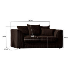 BlissFurniture Ltd Bliss Furniture Brown Jumbo Cord 2 Seater Sofa Compact Size With Scatter Back Cushions - thumbnail 2