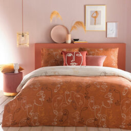 Furn. Kindred Abstract Faces Reversible Duvet Cover Set, Double, Orange - thumbnail 2