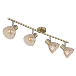 Luminosa Lighting Luminosa Zachery Ceiling Spotlight Bar Brass-Coloured Matt Amber Glass Shade 4X E14 - thumbnail 2
