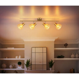 Luminosa Lighting Luminosa Zachery Ceiling Spotlight Bar Brass-Coloured Matt Amber Glass Shade 4X E14 - thumbnail 6