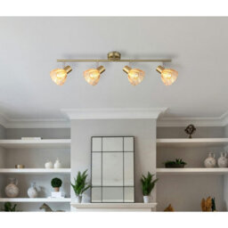 Luminosa Lighting Luminosa Zachery Ceiling Spotlight Bar Brass-Coloured Matt Amber Glass Shade 4X E14 - thumbnail 7