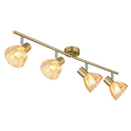 Luminosa Lighting Luminosa Zachery Ceiling Spotlight Bar Brass-Coloured Matt Amber Glass Shade 4X E14
