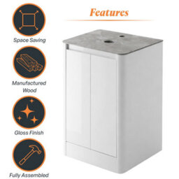 Plum&clay Mayfair Gloss White Freestanding Bathroom Vanity Unit With Grey Marble Countertop (W)550mm (H)745mm - thumbnail 6